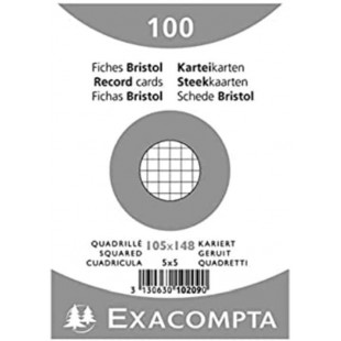 EXACOMPTA 10209E Paquet 100 fiches sous film - bristol quadrille 5x5 non perfore 105x148mm Blanc