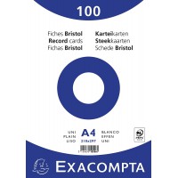 Exacompta 10506E Paquet de 100 Fiches Bristol sous film 21 x 29, 7 cm Uni non perforees Blanches