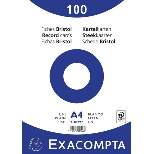 Exacompta 10506E Paquet de 100 Fiches Bristol sous film 21 x 29, 7 cm Uni non perforees Blanches