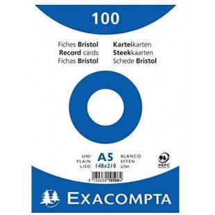 Exacompta 10508E Paquet de 100 Fiches Bristol sous film 14, 8 x 21 cm Uni non perforees Blanches