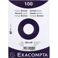 EXACOMPTA 10509E Paquet 100 fiches sous film - bristol uni non perfore - 105x148mm Blanc