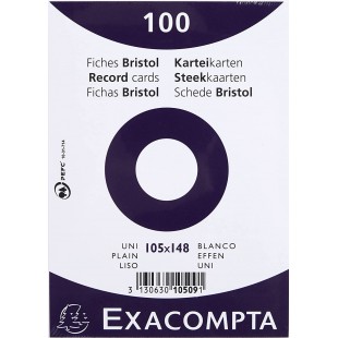 EXACOMPTA 10509E Paquet 100 fiches sous film - bristol uni non perfore - 105x148mm Blanc