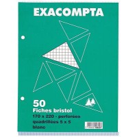 EXACOMPTA 10620E Paquet 50 fiches sous film - bristol quadrille 5x5 perfore 170x220mm Blanc