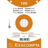 EXACOMPTA 10658E Paquet 100 fiches sous film - bristol quadrille 5x5 perfore - 148x210mm Couleurs aleatoires