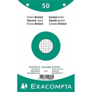 EXACOMPTA 12603E Paquet 50 fiches sous film - bristol quadrille 5x5 perfore 125x200mm Blanc