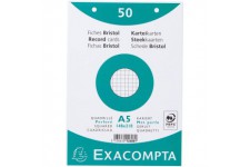 EXACOMPTA 12608E Paquet 50 fiches sous film - bristol quadrille 5x5 perfore 148x210mm Blanc