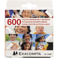 Exacompta - Ref. 12990E - 1 boite de 600 coins photos transparents - Cristal- sous film par 10 - Pratiques a  coller - Emballage