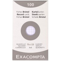 Exacompta 13201E Etui refermable de 100 fiches bristol 7,5 x 12 cm quadrillee 5 x 5 non perforees Blanche