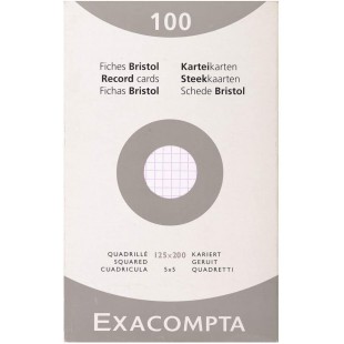 Exacompta 13203E Etui refermable de 100 fiches bristol 12,5 x 20 cm quadrillee 5 x 5 non perforees Blanche.