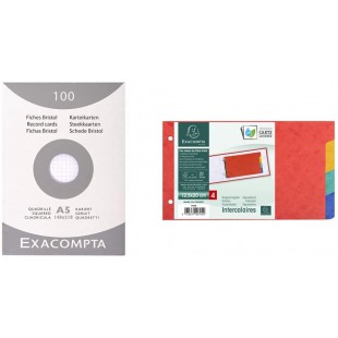 Exacompta Etui refermable de 100 fiches bristol 14,8 x 21 cm quadrillee 5 x 5 & Intercalaires pour fiches bristol en