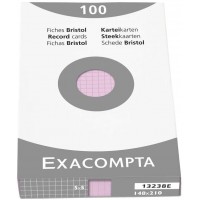 Exacompta 13238E Etui refermable de 100 fiches bristol 14,8x21 cm quadrille 5x5 non perforee Rose.