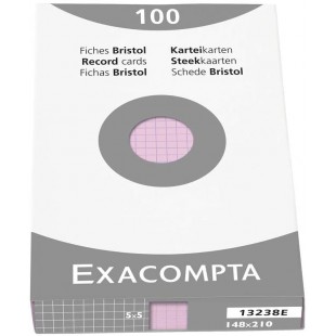 Exacompta 13238E Etui refermable de 100 fiches bristol 14,8x21 cm quadrille 5x5 non perforee Rose.