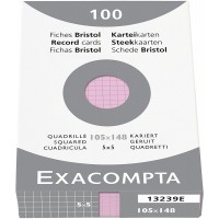 EXACOMPTA 13239E etui refermable de 100 fiches - bristol quadrille 5x5 non perfore 105x148mm Rose