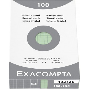 EXACOMPTA 13242E etui refermable de 100 fiches - bristol quadrille 5x5 non perfore 100x150mm Vert