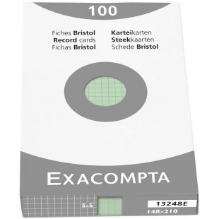 Exacompta 13248E Etui refermable de 100 fiches bristol 14,8x21 cm quadrille 5x5 non perforee verte.