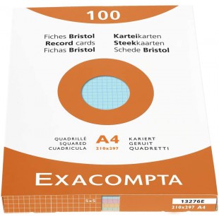 Exacompta 13276E Etui refermable de 100 fiches bristol 21 x 29,7 cm quadrillees 5 x 5 couleurs assorties ( vert jaune rose bleue