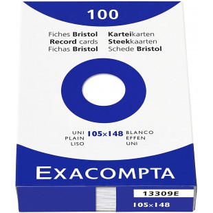 Exacompta - Ref. 13309E - etui de 100 fiches - bristol uni non perfore 105x148mm - Blanc