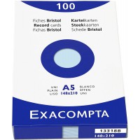 Exacompta 13318B Etui de 100 fiches bristol - uni non perfore 148x210mm