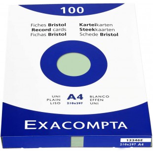 Exacompta 13346E Etui refermable de 100 fiches bristol 21 x 29,7 cm unies Verte