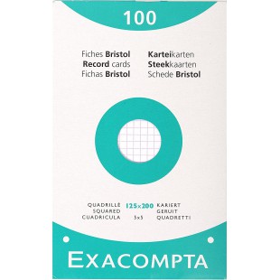 Exacompta - Ref 13603E - Un etui de 100 Fiches Bristol 205 g Petit Carreaux Perfore Blanc 12,5x20 cm vendu a  l'Unite