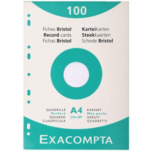 Exacompta - Ref. 13606E - etui de 100 fiches - bristol quadrille 5x5 perfore 210x297mm - Blanc