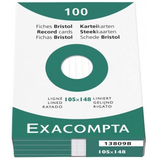 Exacompta 13809B Etui refermable de 100 fiches bristol 10,5x14,8 cm lignees Blanche .