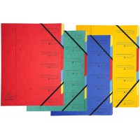 Lot de 12 : Exacompta 54070E Trieur agrafe avec elastiques 7 compartiments interieur en carte couleur vive. Classement de docume