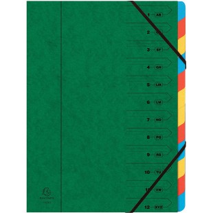 Exacompta 54123E Trieur agrafe avec elastiques 12 compartiments interieur en carte couleur vive. Classement de documents format 