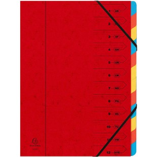 Exacompta 54125E Trieur agrafe avec elastiques 12 compartiments interieur en carte couleur vive. Classement de documents format 