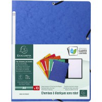 Lot de 10 : Exacompta 55412E Chemises a elastique sans rabat en carte lustree 355 g/mÂ² 24 x 32 cm Bleu