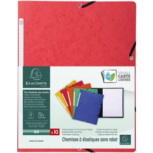 Lot de 10 : Exacompta 55415E Chemises a elastique sans rabat en carte lustree 355 g/mÂ² 24 x 32 cm Rouge