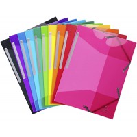 Lot de 10 : Exacompta - Ref. 55670E - Chemises 3 rabats a elastiques polypropylene 5/10e IDERAMA PP - A4 - Couleurs assorties