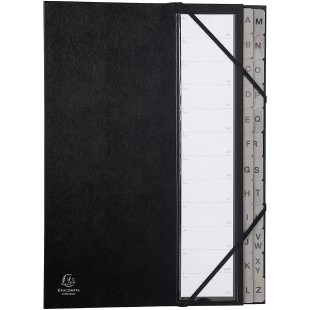 Exacompta - Ref 56090E - Un Trieur ALPHABETIQUE Ordenator a  elastique en Couverture Rigide 25,3x34 cm 24 Compartiments Noir