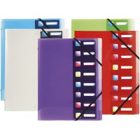 Lot de 10 : Exacompta - Ref 56610E - Un Trieur 3 Rabats a elastique et Fenetres Decoupees CRYSTAL COLOURS 8 Compartiments en Pol