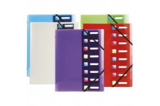 Lot de 10 : Exacompta - Ref 56610E - Un Trieur 3 Rabats a elastique et Fenetres Decoupees CRYSTAL COLOURS 8 Compartiments en Pol