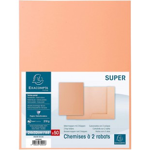 Exacompta - Ref. 332002E - Paquet de 50 chemises rigides avec 2 rabats SUPER 210 g/m² - couleurs pastel - chemises certifiees PE