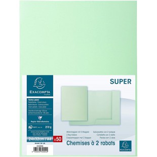 Exacompta - Ref. 332004E - Paquet de 50 chemises rigides avec 2 rabats SUPER 210 g/m² - couleurs pastel - chemises certifiees PE