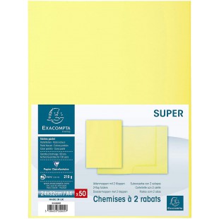 Exacompta - Ref. 332005E - Paquet de 50 chemises rigides avec 2 rabats SUPER 210 g/m² - couleurs pastel - chemises certifiees PE