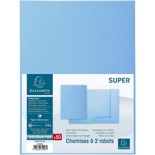 Exacompta - Ref. 332006E - Paquet de 50 chemises rigides avec 2 rabats SUPER 210 g/m² - couleurs pastel - chemises certifiees PE