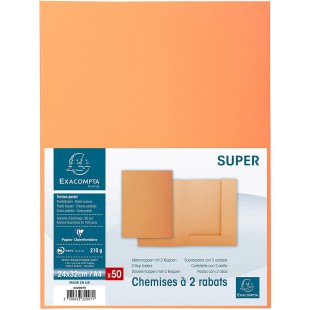 Exacompta - Ref. 332007E - Paquet de 50 chemises rigides avec 2 rabats SUPER 210 g/m² - couleurs pastel - chemises ce