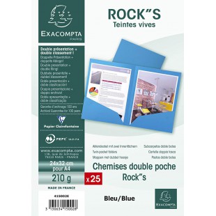 Exacompta - Ref. 415002E - Paquet de 25 chemises double poche ROCK''S 210 g/m² - couleurs vives - chemises certifiee