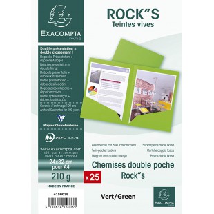 Exacompta - Ref. 415003E - Paquet de 25 chemises double poche ROCK''S 210 g/m² - couleurs vives - chemises certifiees PEFCâ„¢ - 