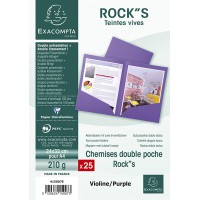 Exacompta - Ref. 415007E - Paquet de 25 chemises double poche ROCK''S 210 g/m² - couleurs vives - chemises certifiees PEFCâ„¢ - 