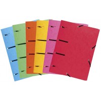 Lot de 25 : Exacompta - Ref. 447100E - Chemises a elastiques 3 rabats perforees Punchy + en carte lustree 375g/m² 6 s assortie