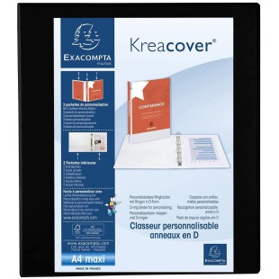 Classeur 4 anneaux en d 40mm remborde 3 pochettes exterieures krea cover - a4 maxi