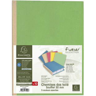 Exacompta - Ref. 771000E - Paquet de 10 chemises rigides a  soufflet dos toile Forever® 320 g/m² - dos de 30 mm - certifiees Ang