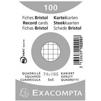 Exacompta 10200SE Paquet de 100 Fiches Bristol sous film 74x105mm quadrillees 5x5 Non perforees Blanches
