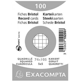 Exacompta 10200SE Paquet de 100 Fiches Bristol sous film 74x105mm quadrillees 5x5 Non perforees Blanches