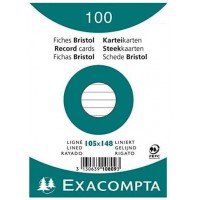 Exacompta 10809SE Paquet 100 Fiches sous film 10, 5 x 14, 8 cm ligne Non perforees Blanches
