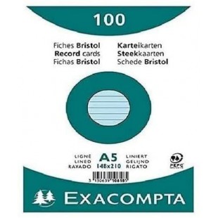 Exacompta 10818SE Paquet de 100 Fiches Bristol sous film 14, 8 x 21 cm ligne Non perforees Bleues Azur